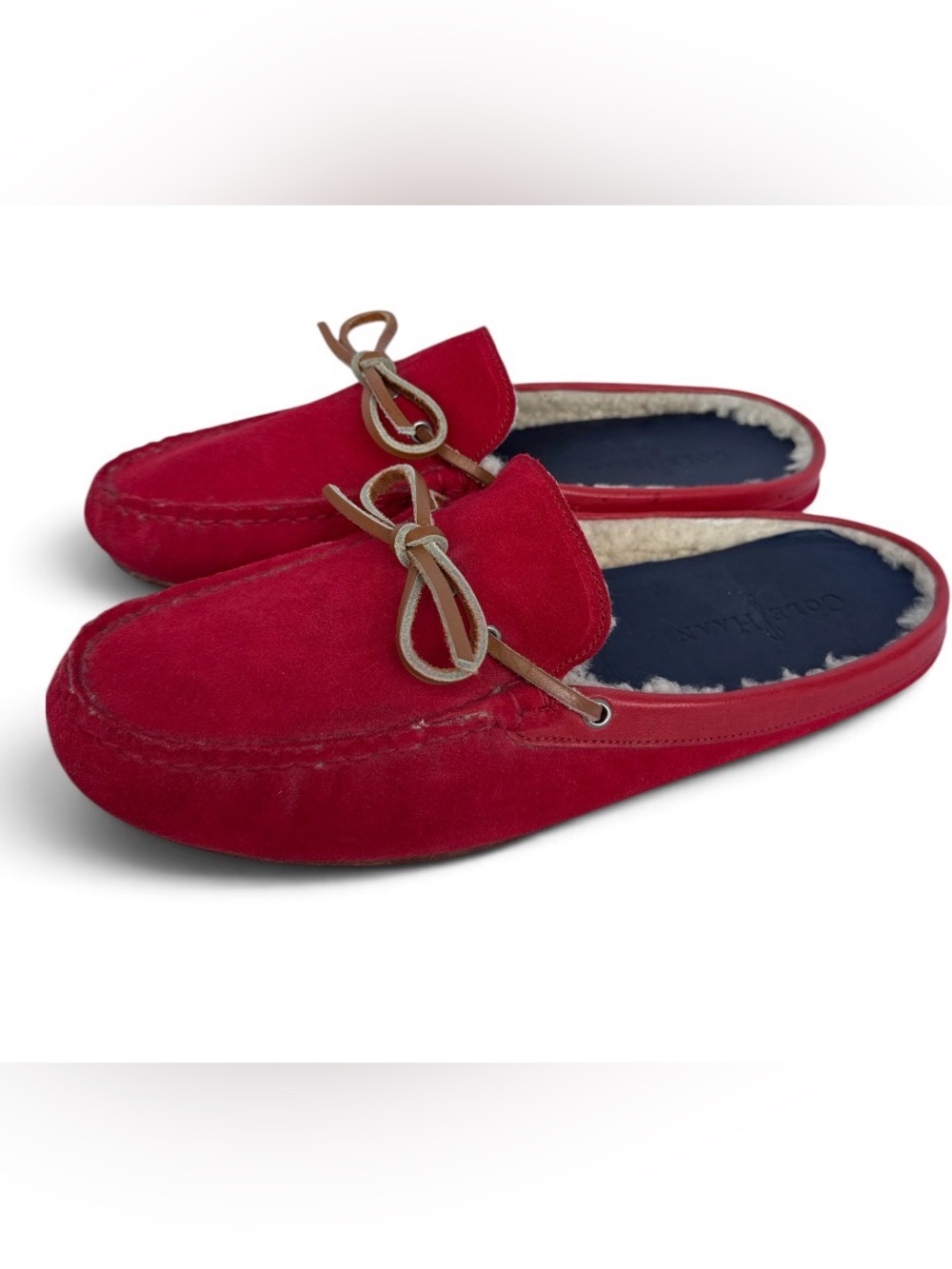 Cole Haan Red Suede Slip-On Shearling-Trim Loafers